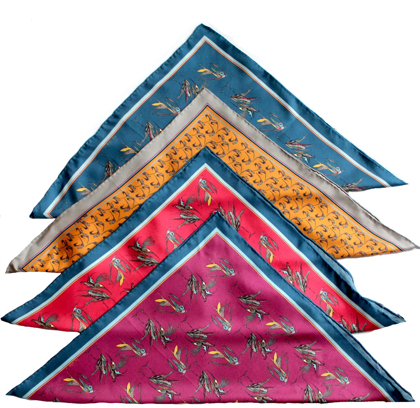 100% Silk Pocket Square in Red Birds Pattern