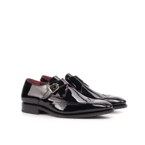 Black Patent Leather Single Monk Shoes
