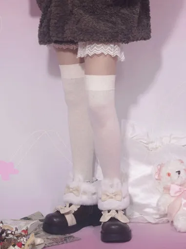 Boots Snow Mid Velvet Color Lolita Block Short Ribbon Heel Sweet