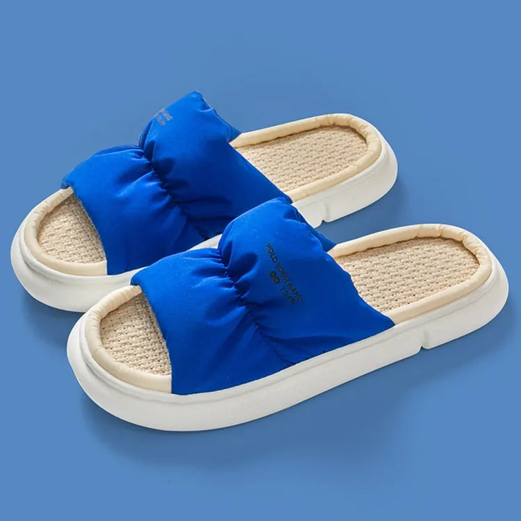 Breathable Flax Slippers Indoor Women Men Platform Shoes Four Seasons Lovers Home Floor Slides Quiet Light Weight Female Slipper