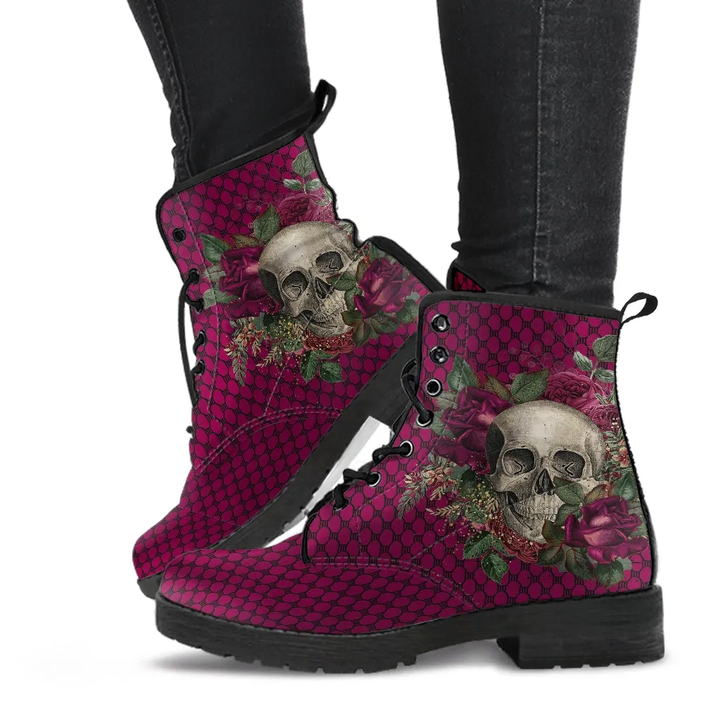 Combat Boots - Goth Shoes #25 | Gothic Lace, Skulls and Roses, Vegan Shoes, Vegan Leather, Women's Boots