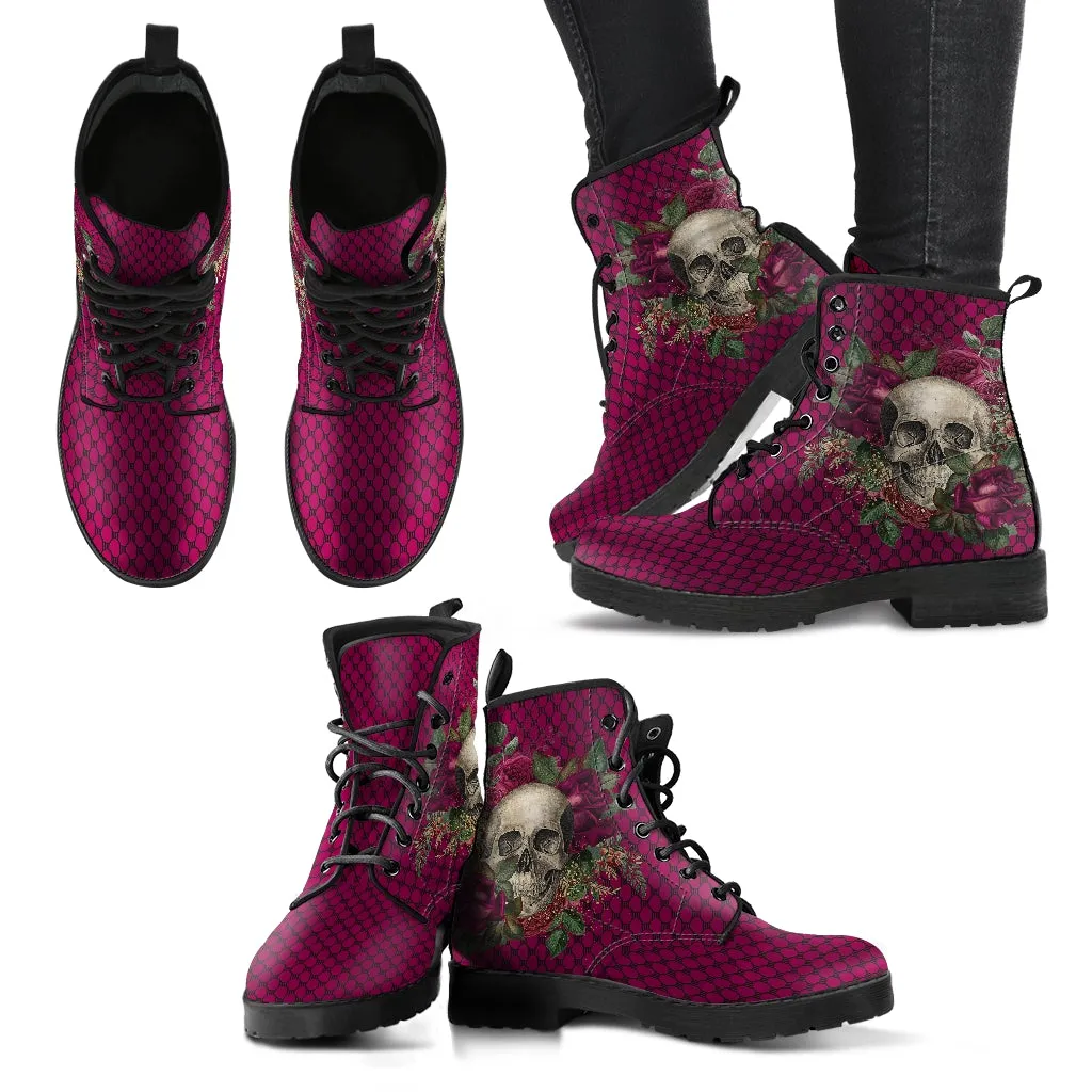 Combat Boots - Goth Shoes #25 | Gothic Lace, Skulls and Roses, Vegan Shoes, Vegan Leather, Women's Boots