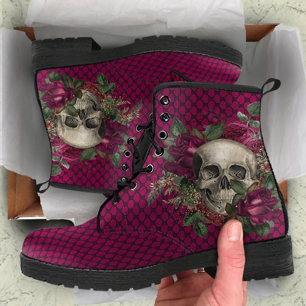 Combat Boots - Goth Shoes #25 | Gothic Lace, Skulls and Roses, Vegan Shoes, Vegan Leather, Women's Boots