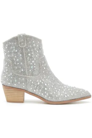 Diva Silver Metallic Rhinestone Booties
