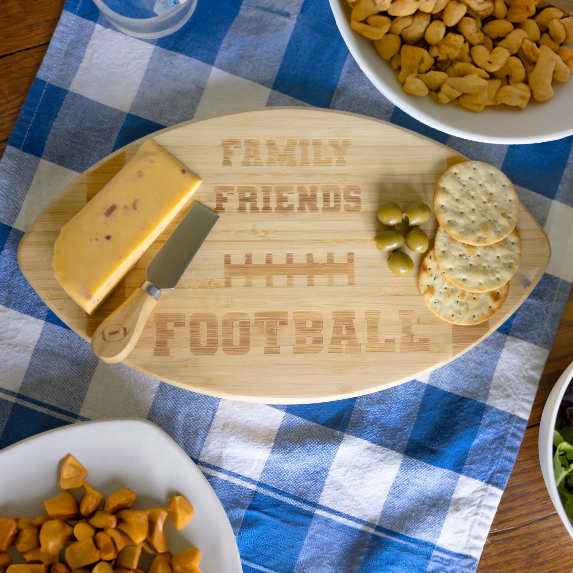 Family Friends Football Bamboo Serving Board Set