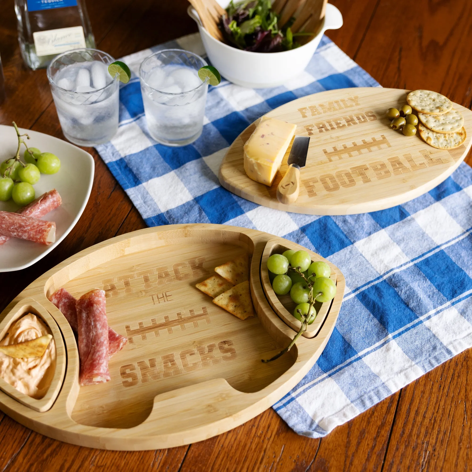 Family Friends Football Bamboo Serving Board Set