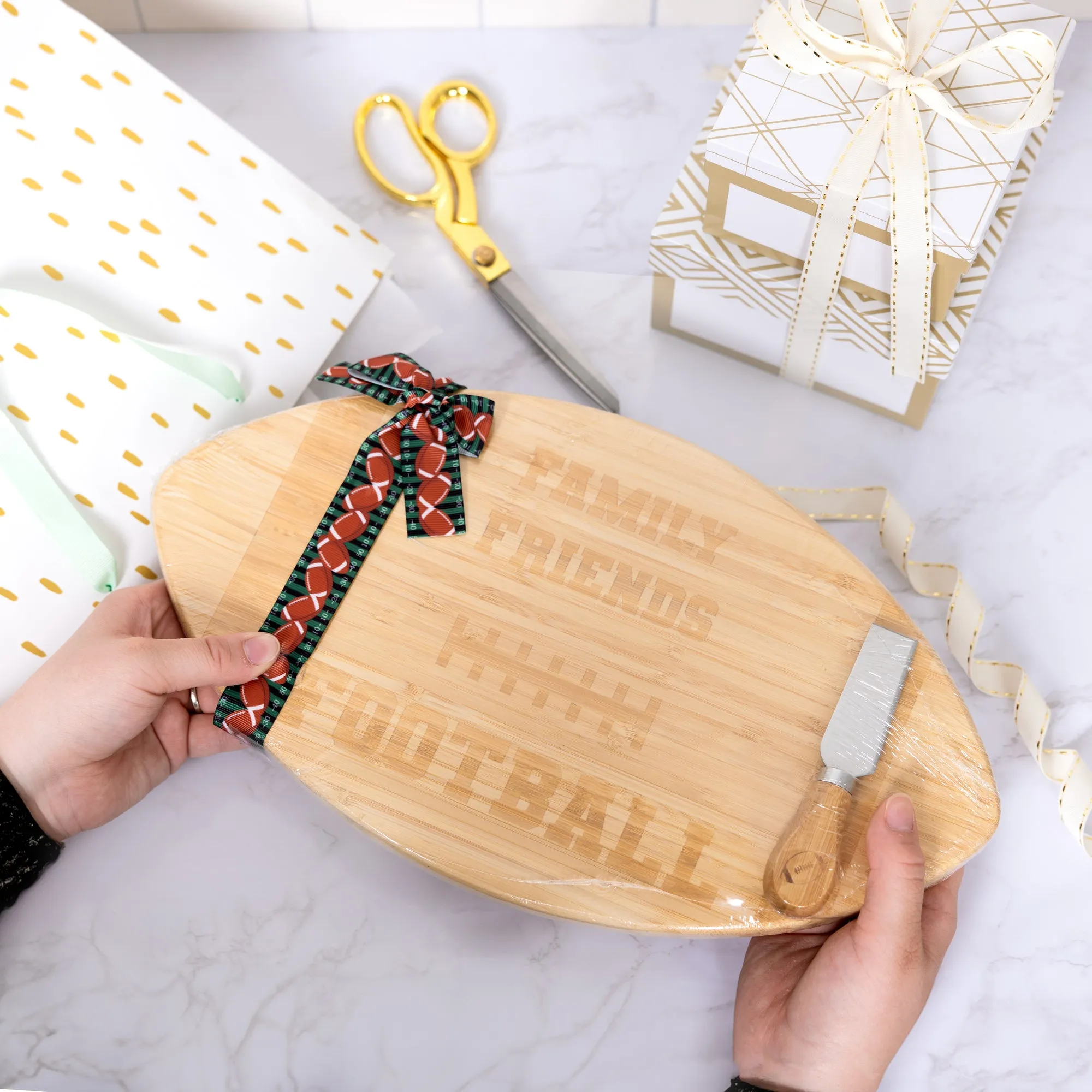 Family Friends Football Bamboo Serving Board Set