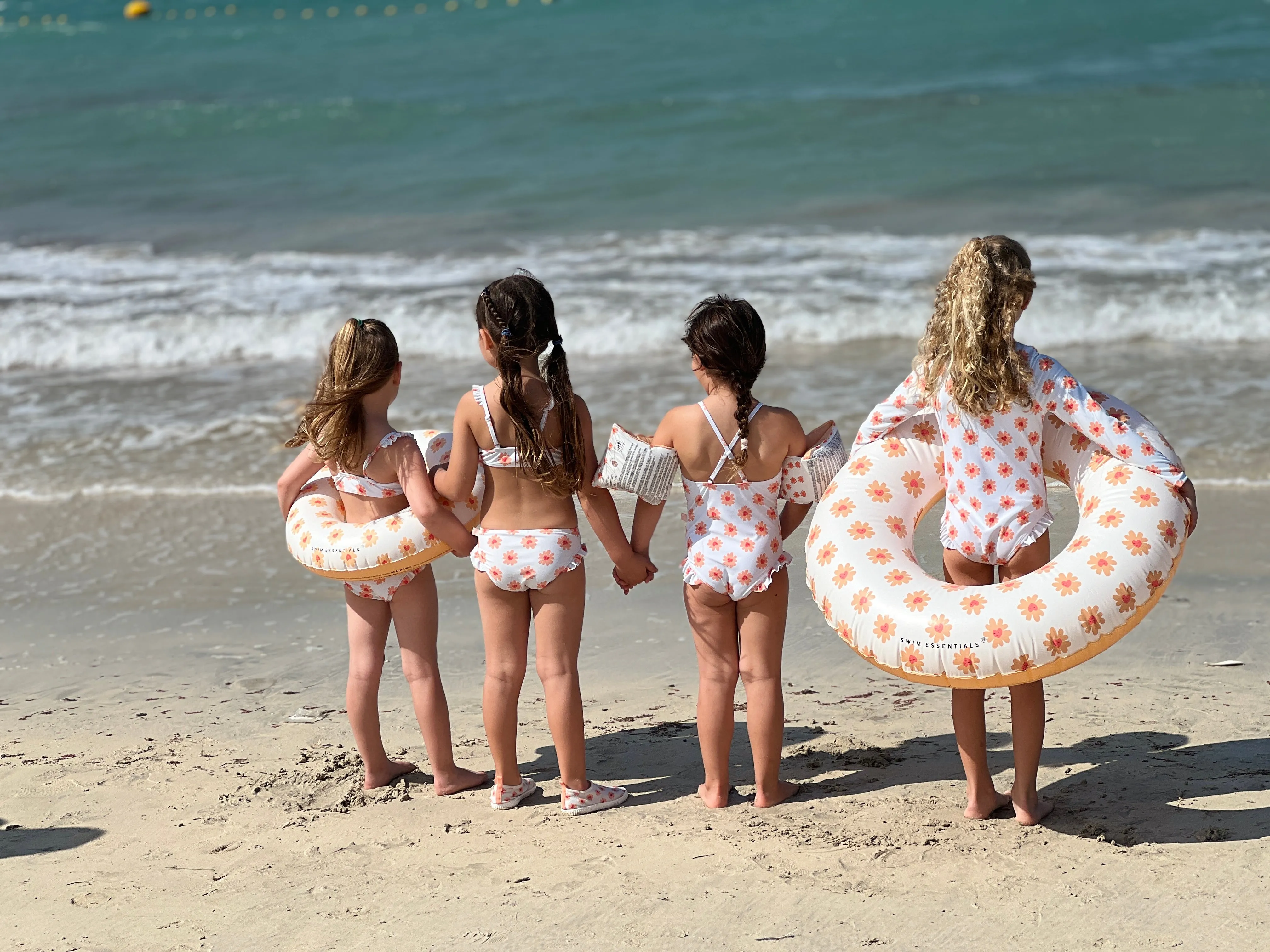 Flower Hearts Print  Girl Swimsuit