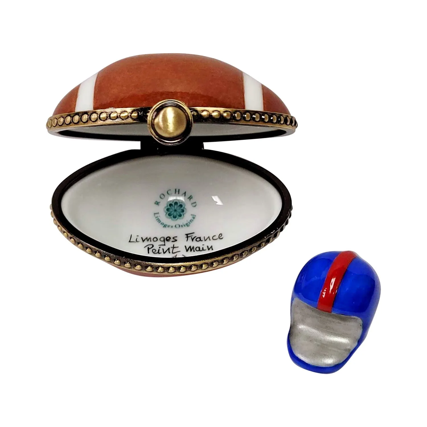 Football with Removable Football Helmet Limoges Porcelain Box