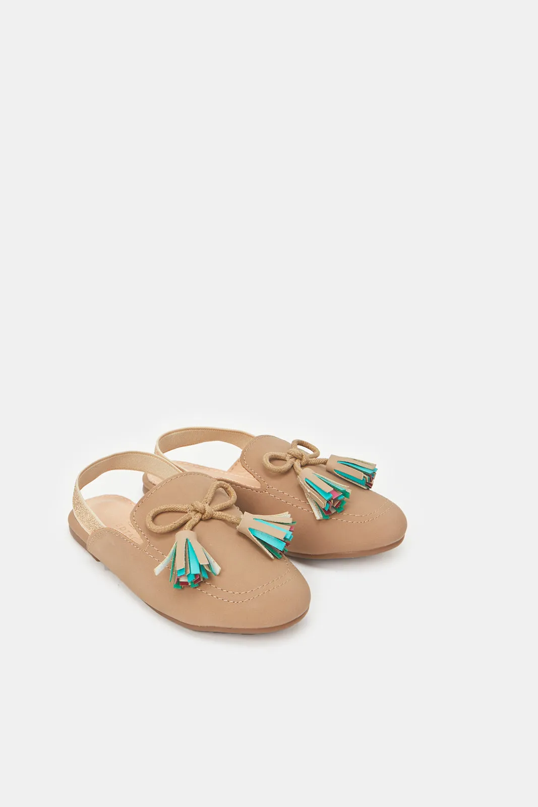 Girls Beige Tassel Trim Mule