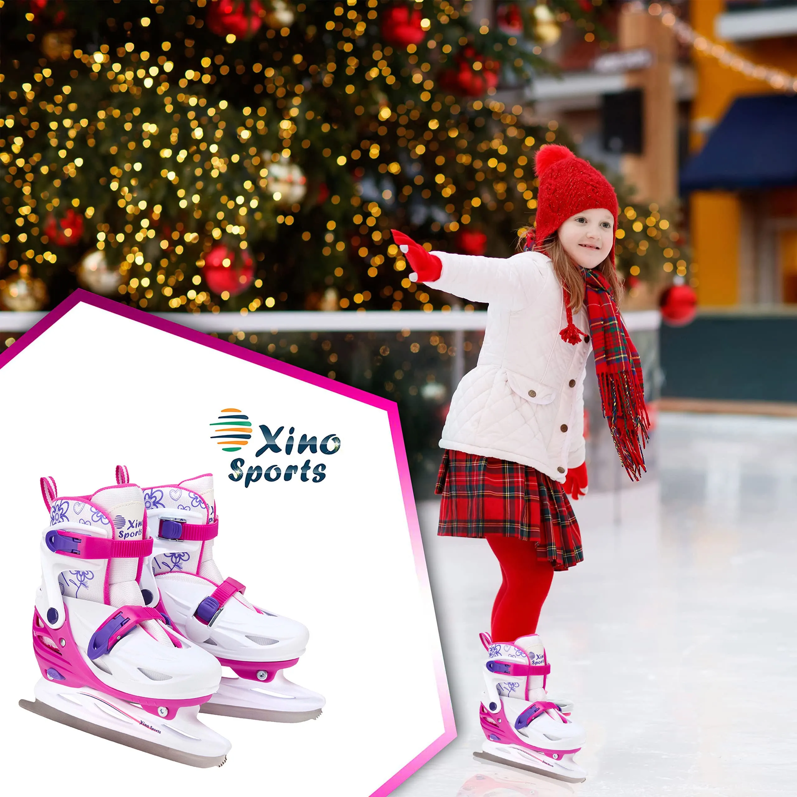 Girls Ice Skates | Adjustable | Reinforced Ankle Support