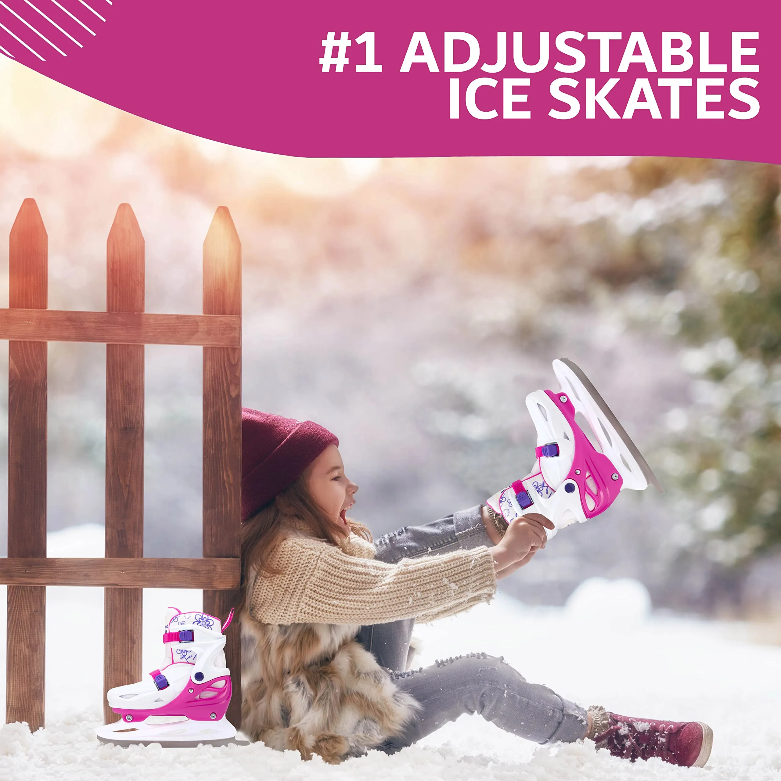 Girls Ice Skates | Adjustable | Reinforced Ankle Support