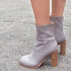 High Chunky Heel Suede Round Toe Calf Boots