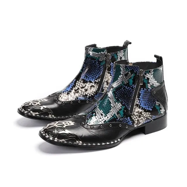 Italian MotoLux Snakeskin Ankle Dress Loafers