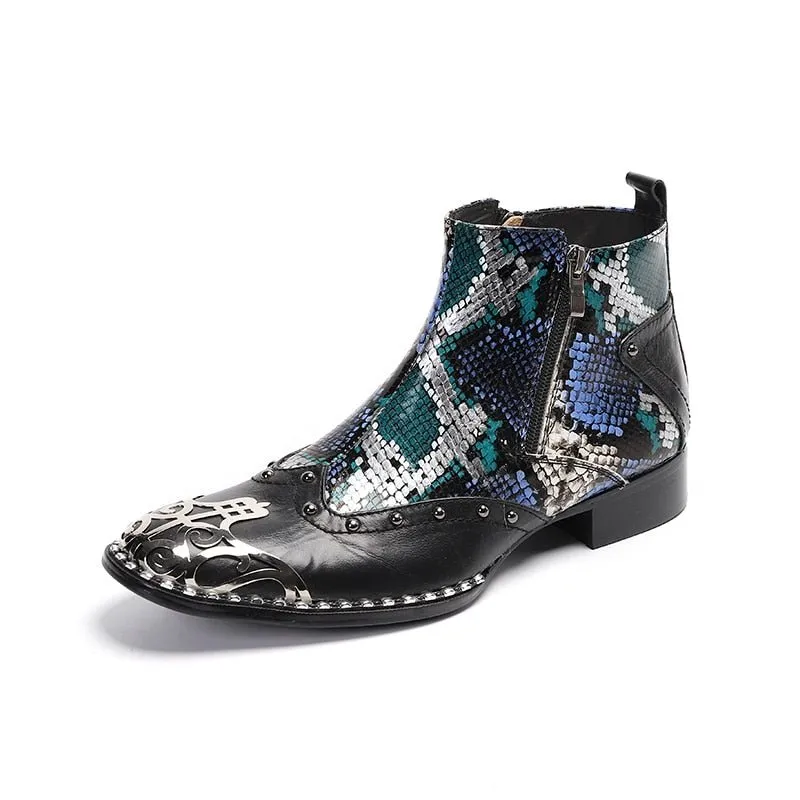 Italian MotoLux Snakeskin Ankle Dress Loafers