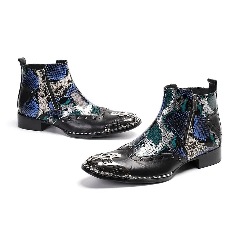 Italian MotoLux Snakeskin Ankle Dress Loafers