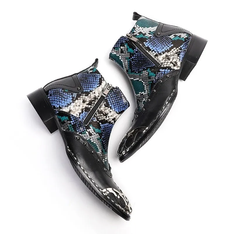 Italian MotoLux Snakeskin Ankle Dress Loafers