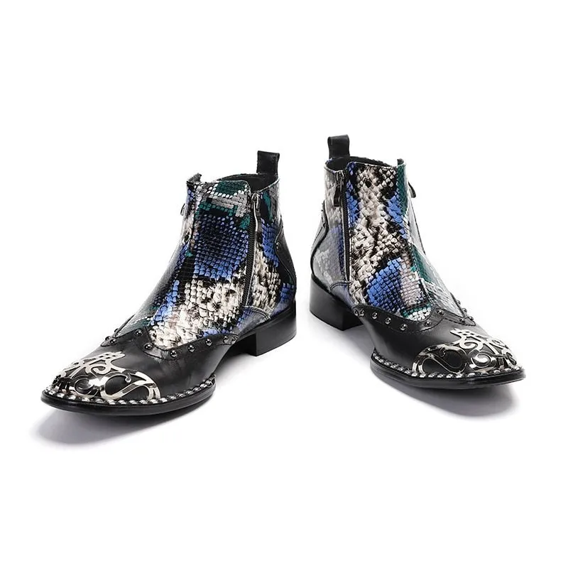 Italian MotoLux Snakeskin Ankle Dress Loafers