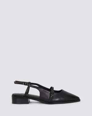 JASPER SLINGBACK FLATS BLACK LEATHER
