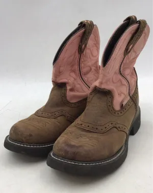Justin Boots Women's L9901 Pink Brown Leather Cowgirl Western Boots - Size 8B