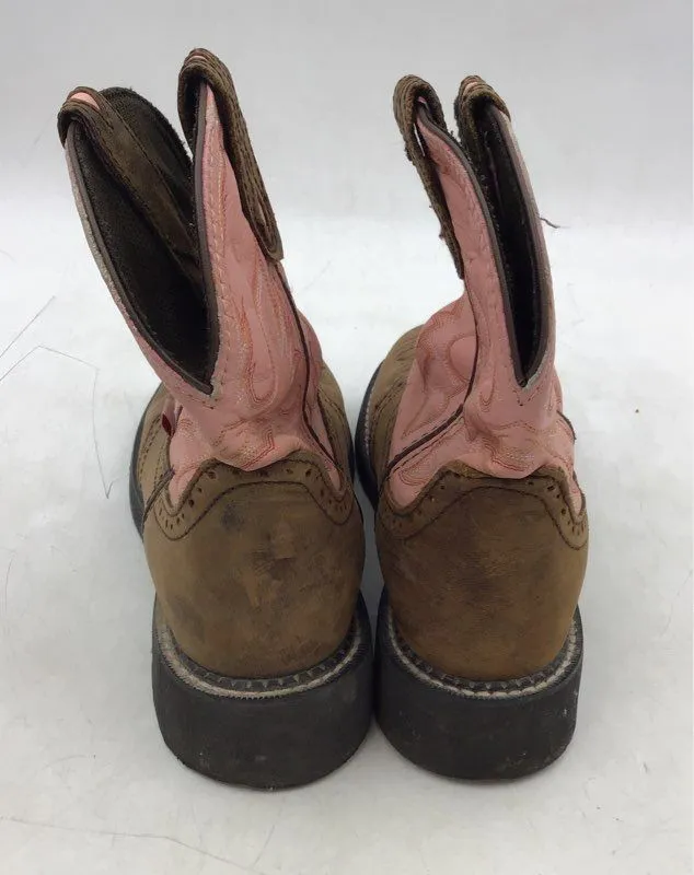 Justin Boots Women's L9901 Pink Brown Leather Cowgirl Western Boots - Size 8B
