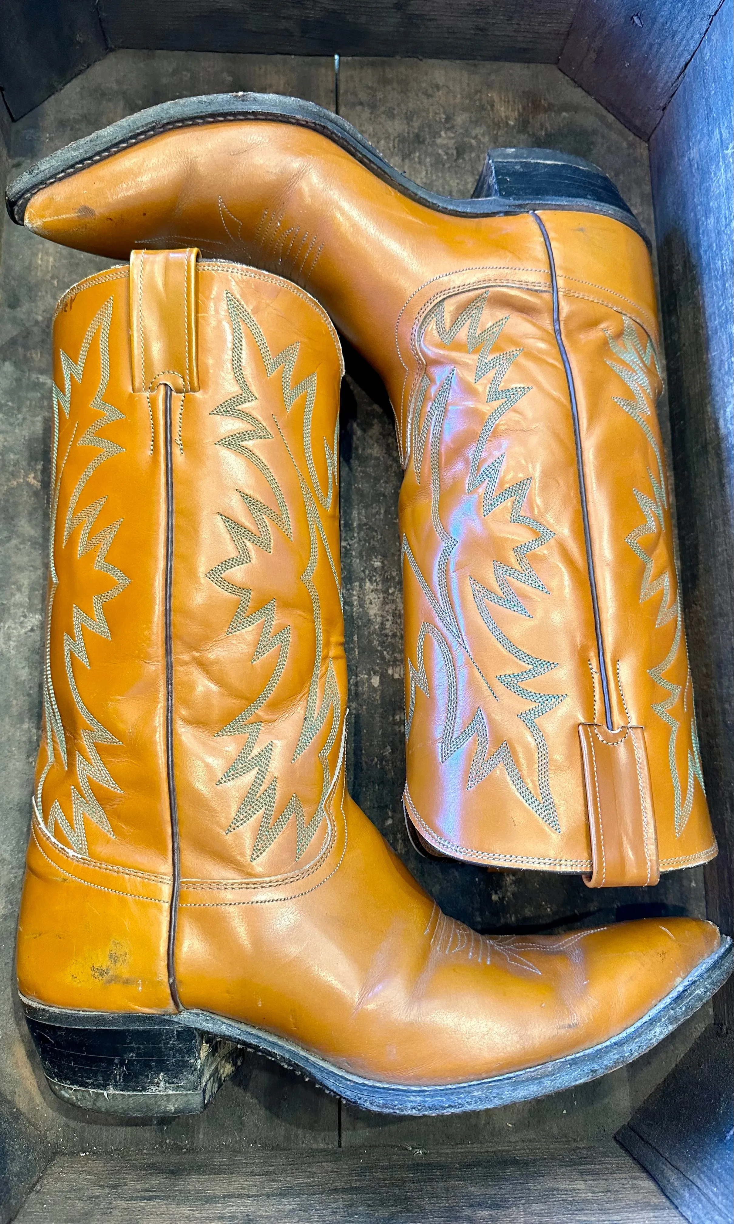 JUSTIN Vintage 60s Whiskey Leather Cowboy Boots • Mens size 9D