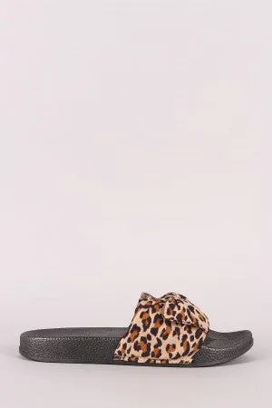 Leopard Bow Open Toe Slide Sandal