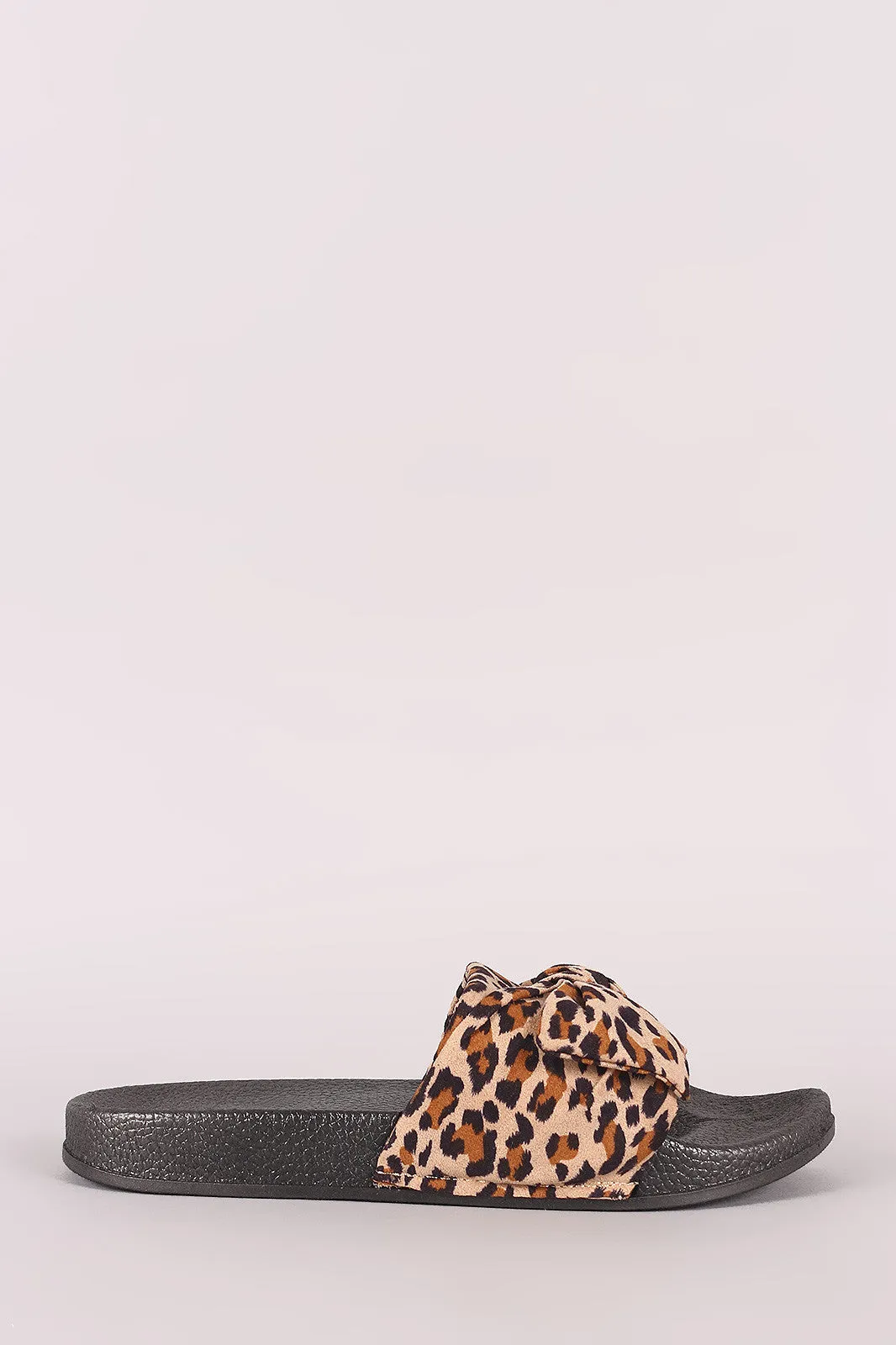 Leopard Bow Open Toe Slide Sandal