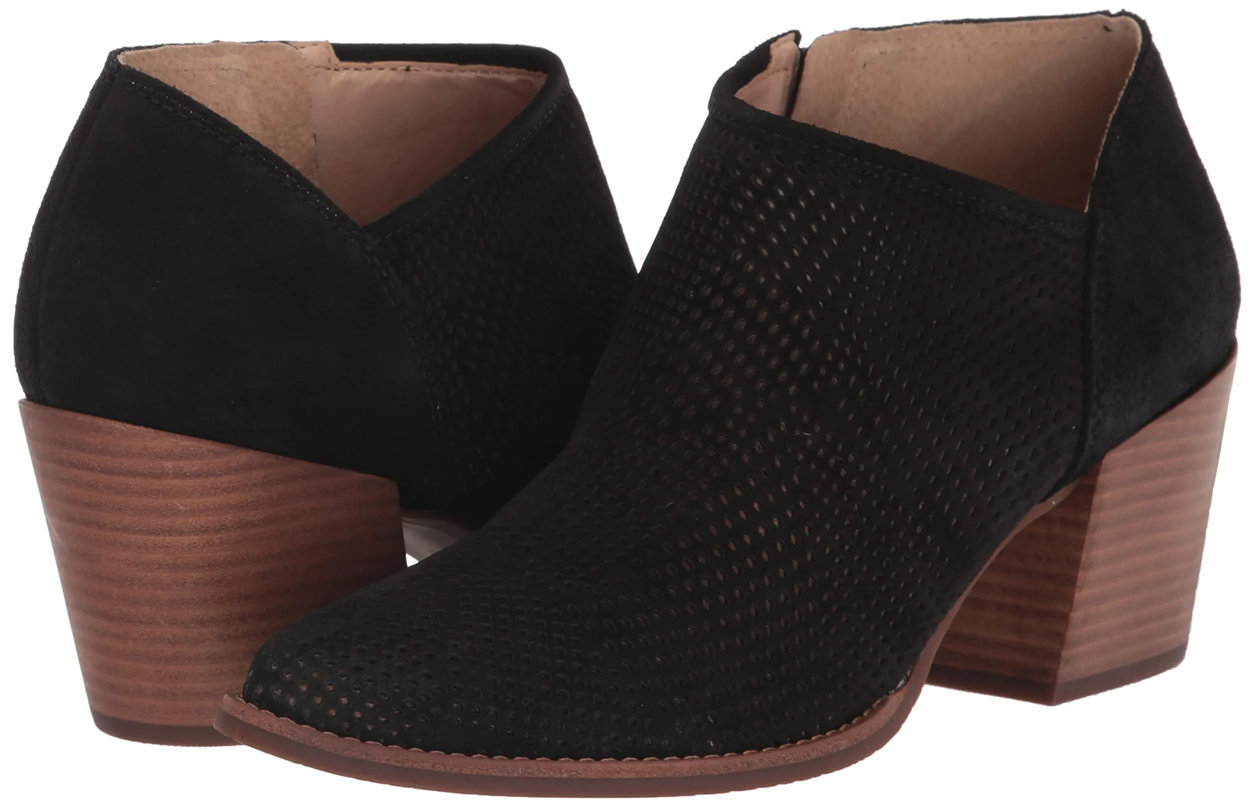 Lucky Brand Zeshia Black Oiled Suede Fashion Zipper Block Heel Ankle Booties