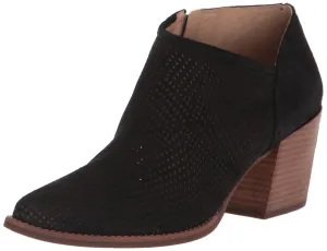 Lucky Brand Zeshia Black Oiled Suede Fashion Zipper Block Heel Ankle Booties