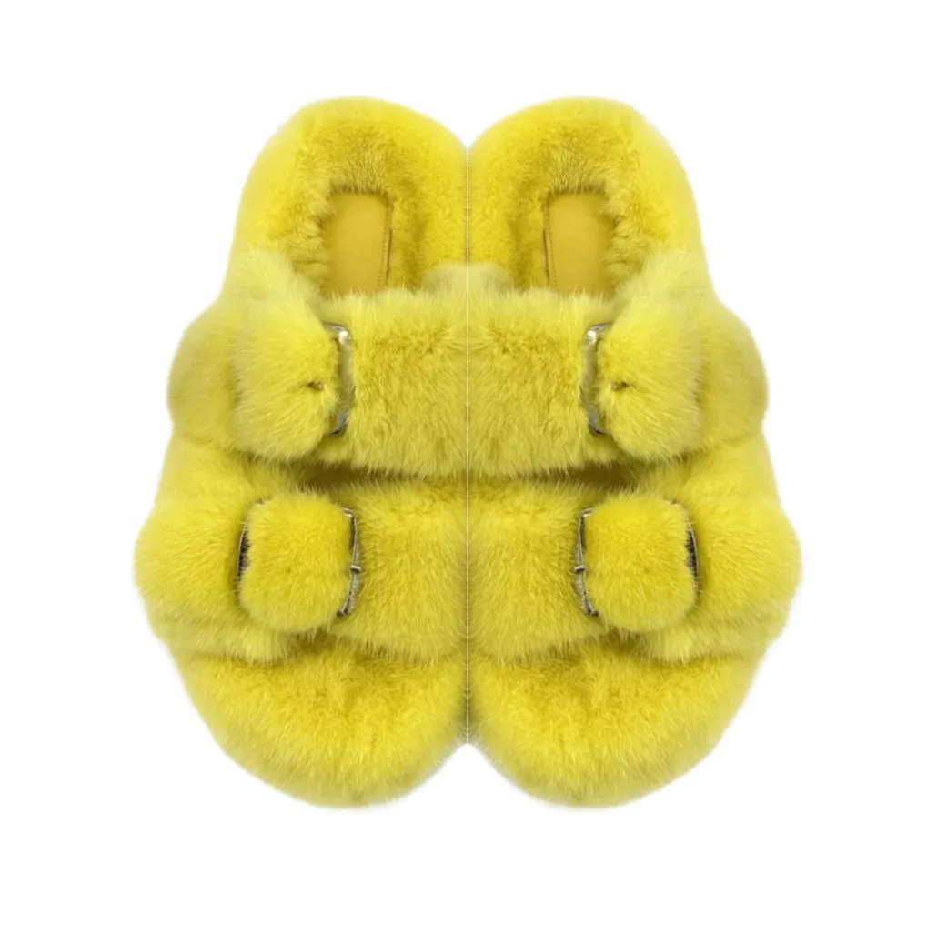 Luxe Mink Slide Sandals - Yellow