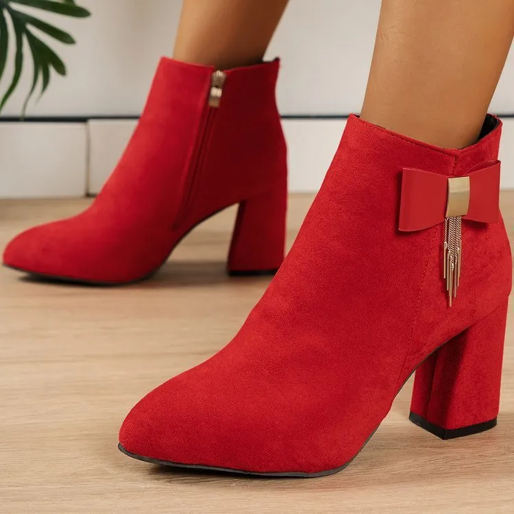 New Chunky Heel Side Zipper Festive Boots
