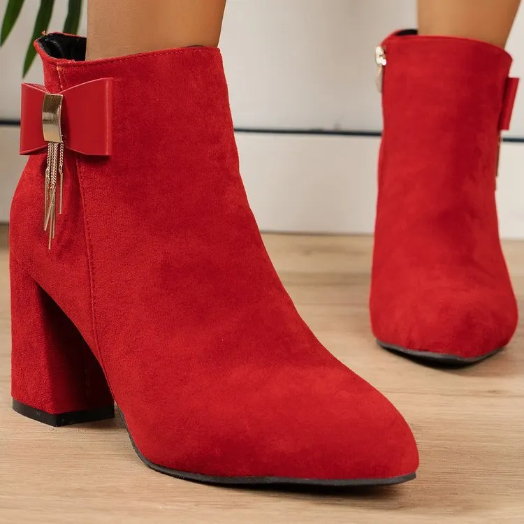 New Chunky Heel Side Zipper Festive Boots