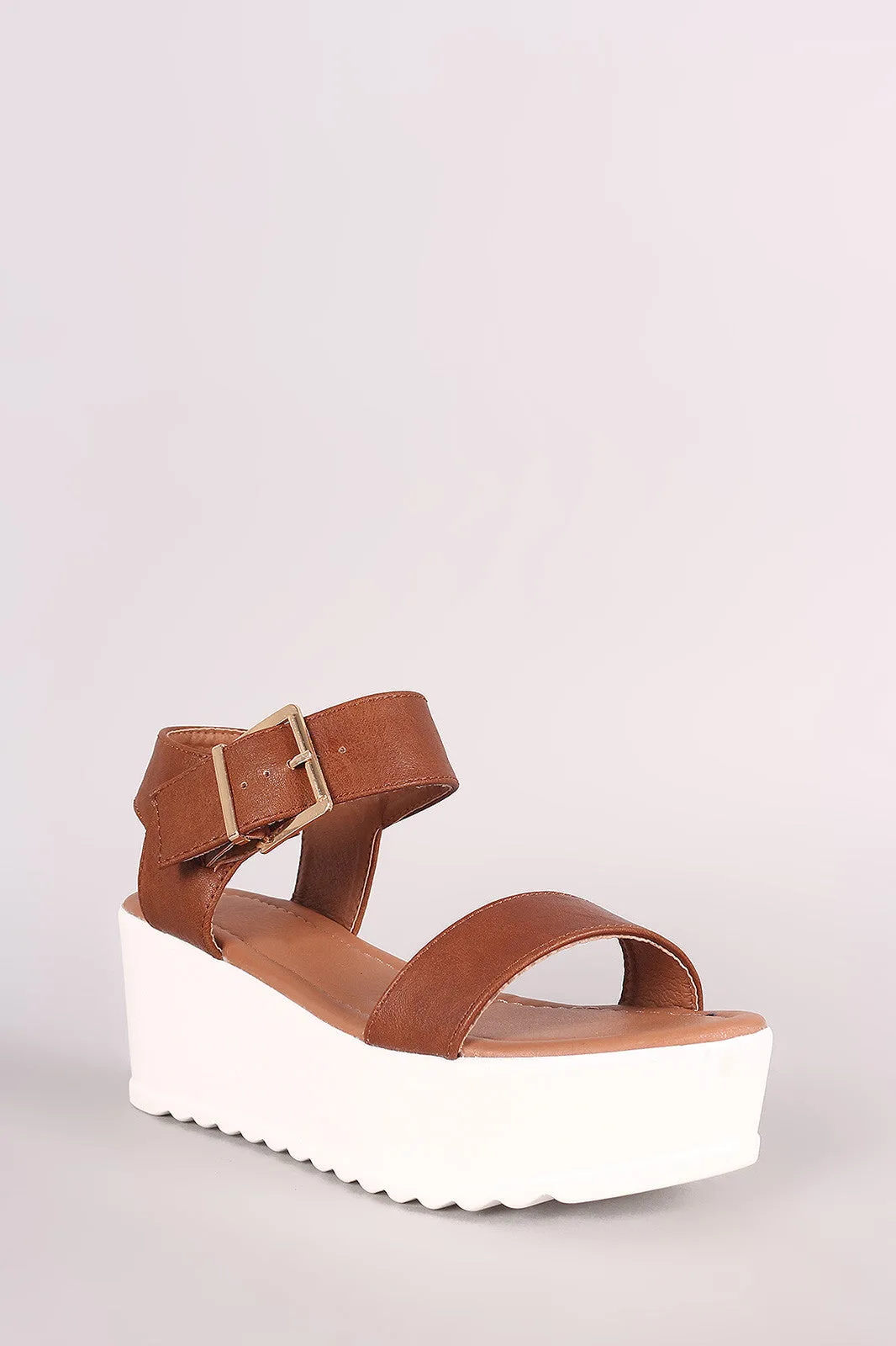 Open Toe Ankle Strap Flatform Wedge