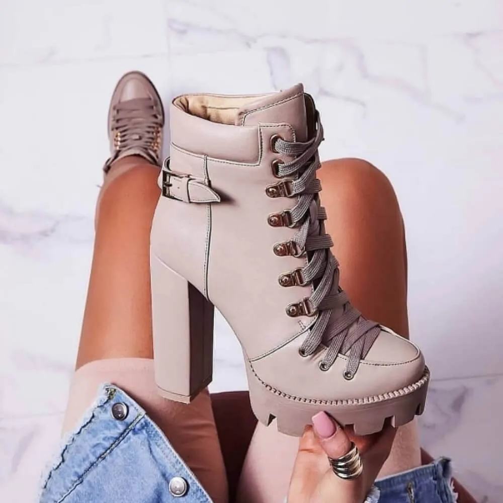 Platform Lace Up High Heel Ankle Boots