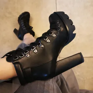 Platform Lace Up High Heel Ankle Boots