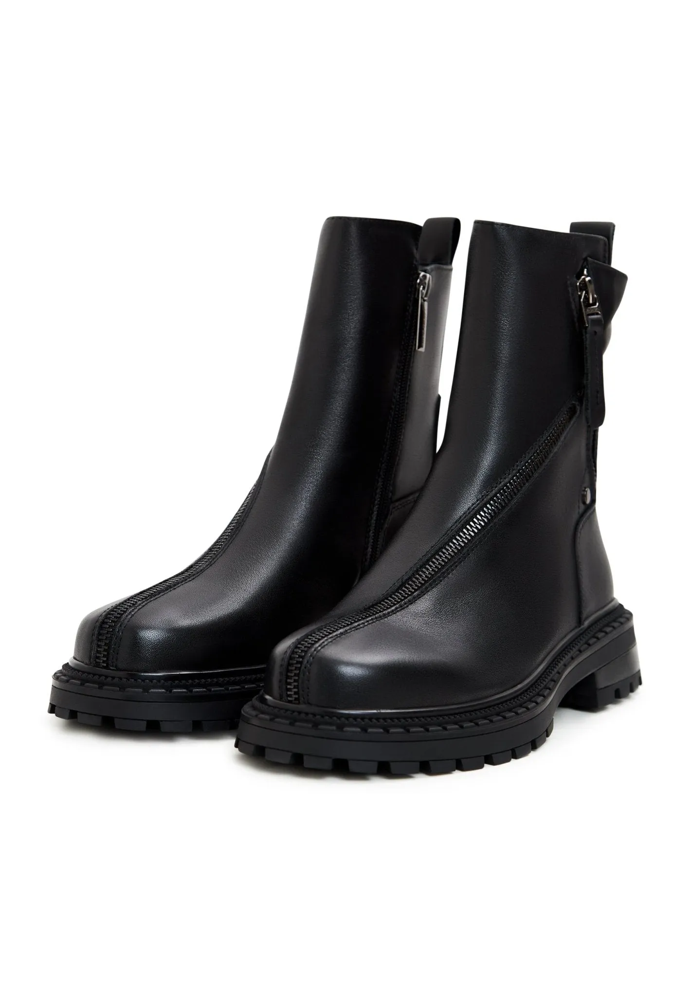 Platform Leather Ankle Boots - Black
