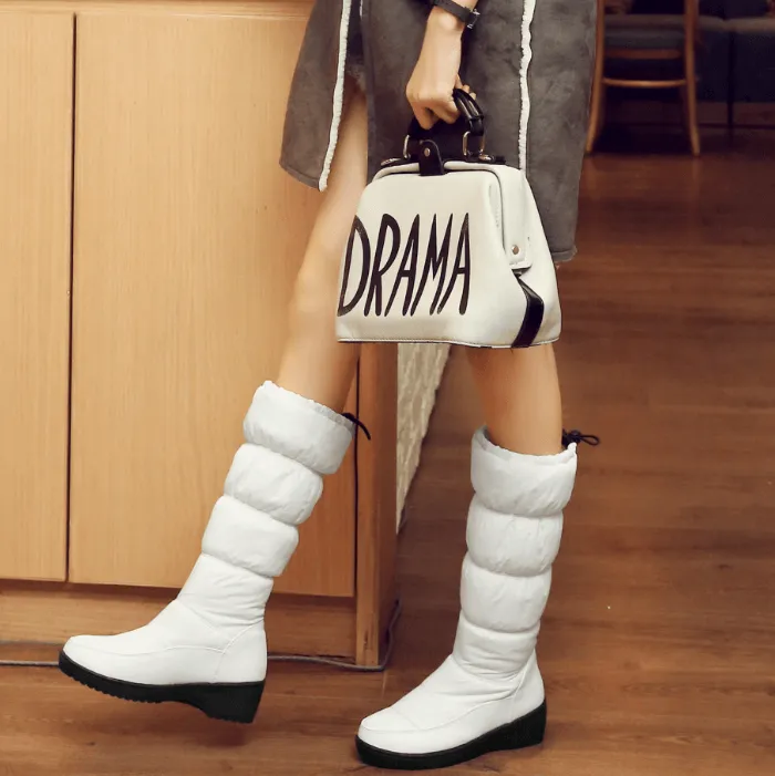 Platform Low Heel Mid Calf Boots
