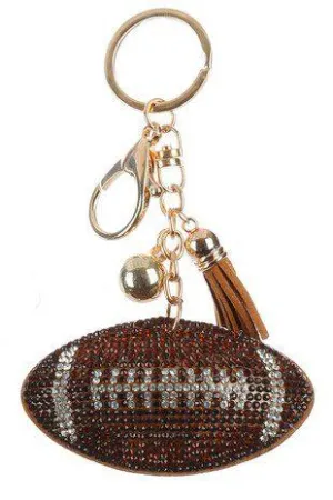 Puffy Crystal Embellished Football Key Chain With Tassel.