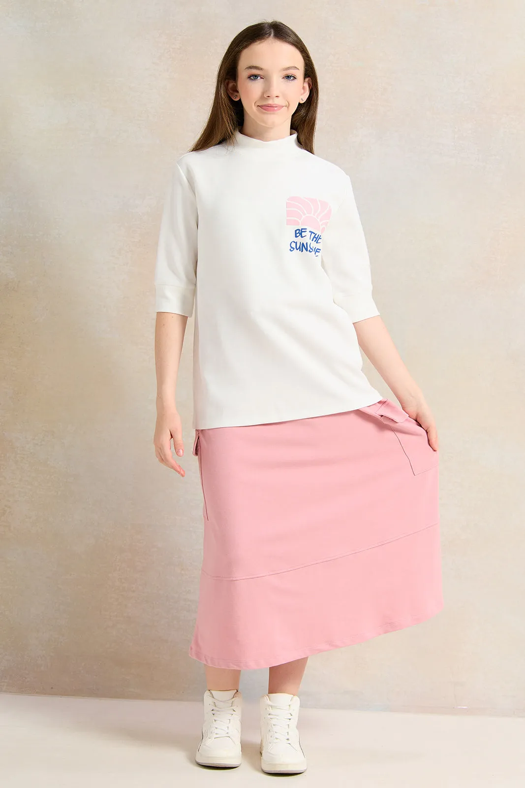 Senior White Printed Long Sleeve T-Shirt