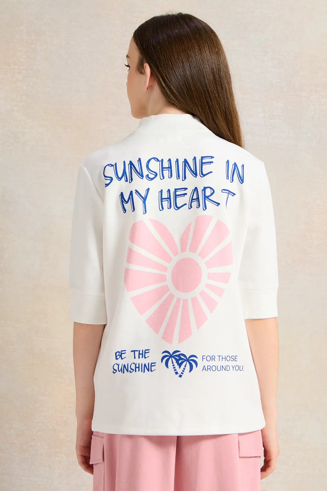 Senior White Printed Long Sleeve T-Shirt