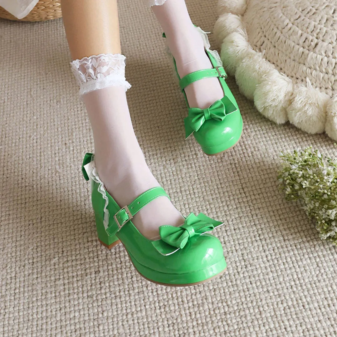 Uniwim Kawaii Cosplay Lolita Bow Heels Shoes SE22796