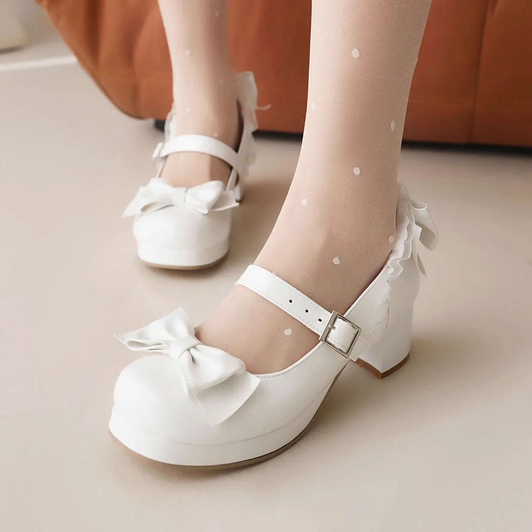 Uniwim Kawaii Cosplay Lolita Bow Heels Shoes SE22796