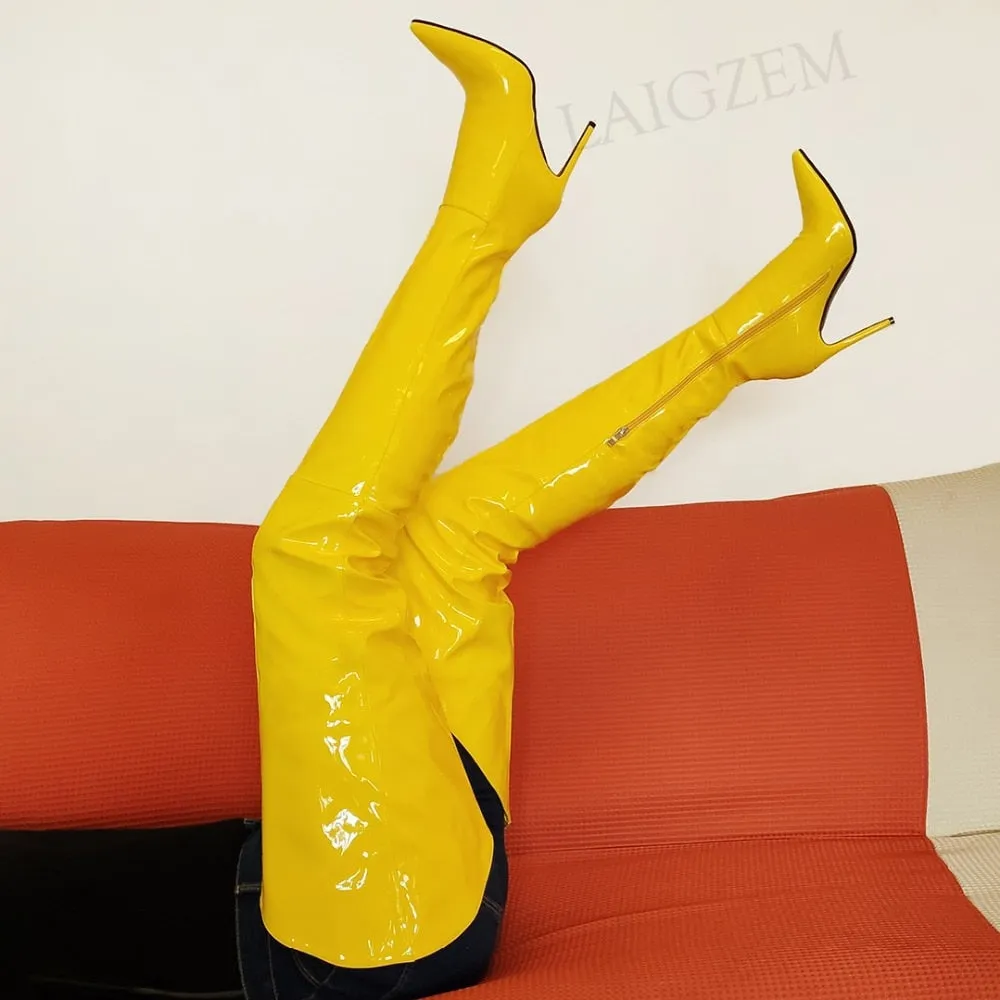 V Cut Stiletto High Heels Boots
