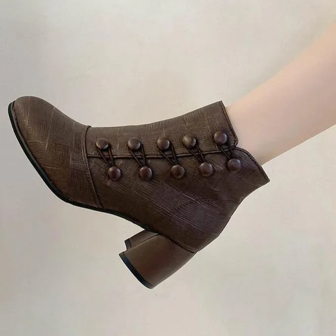 Women double breasted chunky heel side zipper ankle boots