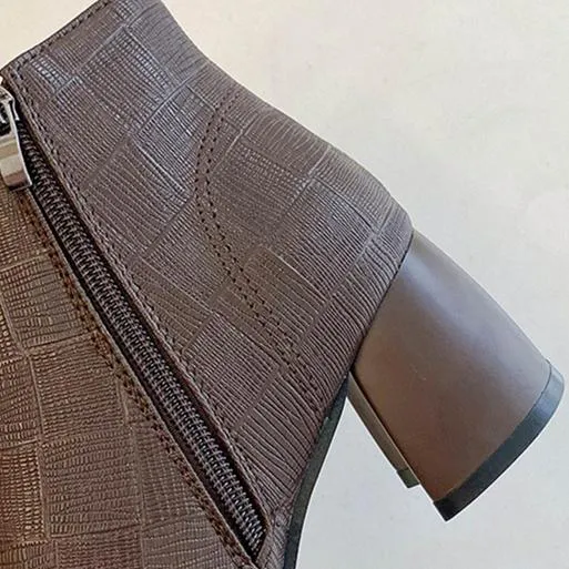 Women double breasted chunky heel side zipper ankle boots