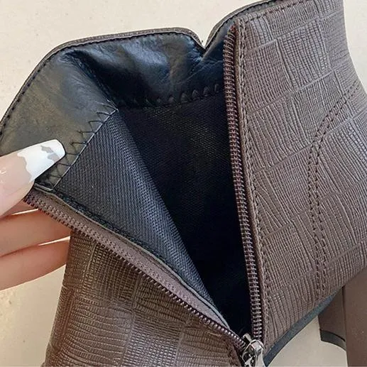 Women double breasted chunky heel side zipper ankle boots