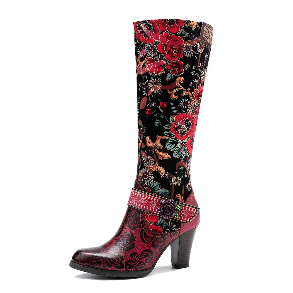 Zalor Red Patterned Boho Vibrant High Boots