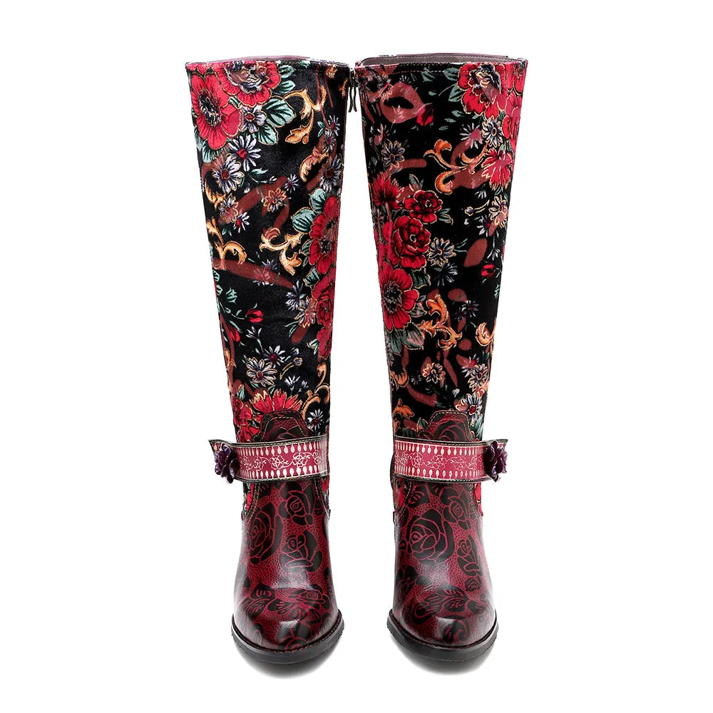 Zalor Red Patterned Boho Vibrant High Boots