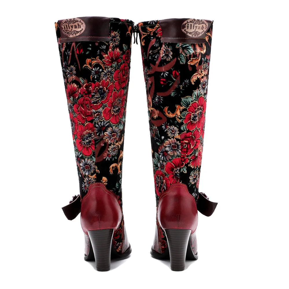 Zalor Red Patterned Boho Vibrant High Boots